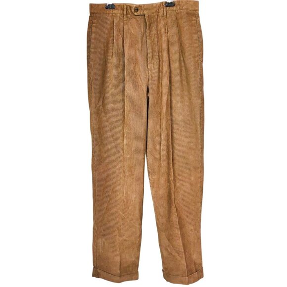 Vintage 90s Dockers Mens Pants 34 x 34 Brown Corduroys Pleated Cuffed - Picture 1 of 9